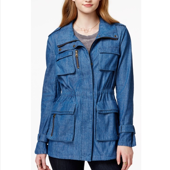 Madden Girl Jackets & Blazers - Madden Girl Utilitarian Blue Multi Pocketed Anorak